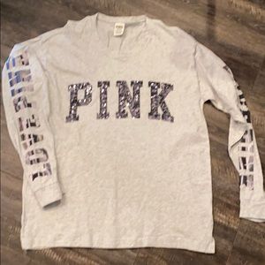 PINK Victoria’s Secret sequin long sleeve gray tee